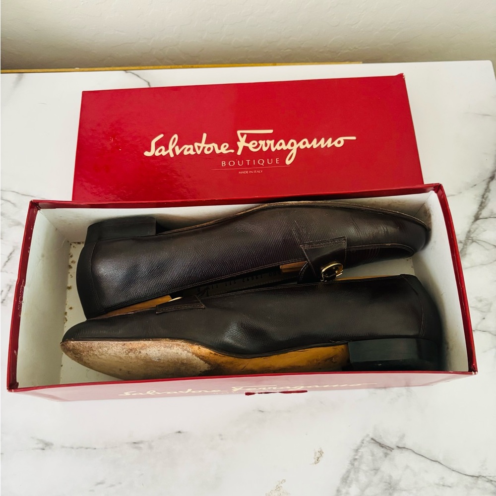 Salvatore Ferragamo Arcella Castoro Calf Liz Dark Brown Leather Shoes